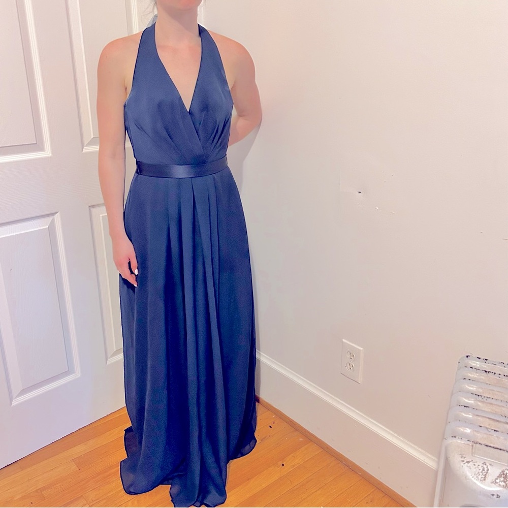 White by Vera Wang navy blue chiffon formal dress.